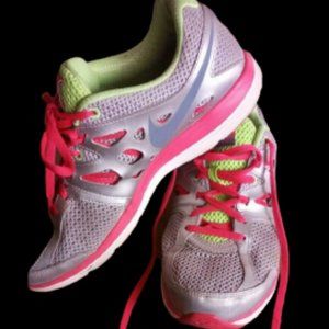 Nike Dual Fusion Lite Running Shoes Womens size 9 Hot Pink Green Silver Good